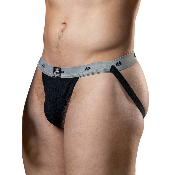 MM THE ORIGINAL SWIMMER/JOGGER JOCKSTRAP UNDERWEAR BLACK/GREY 1 INCH