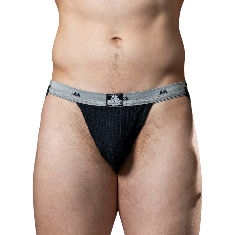 MM THE ORIGINAL SWIMMER/JOGGER JOCKSTRAP UNDERWEAR BLACK/GREY 1 INCH