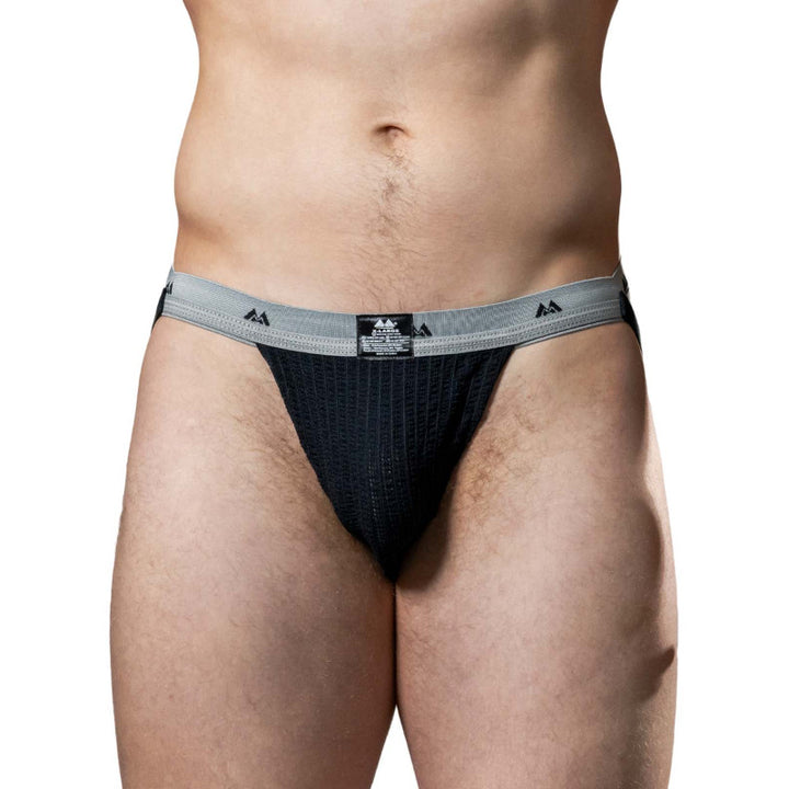 MM THE ORIGINAL SWIMMER/JOGGER JOCKSTRAP UNDERWEAR BLACK/GREY 1 INCH