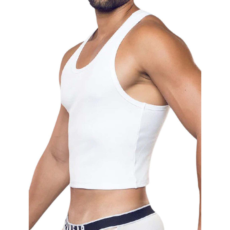 SUPAWEAR RIBBED CROPPED SINGLET TANK TOP WHITE