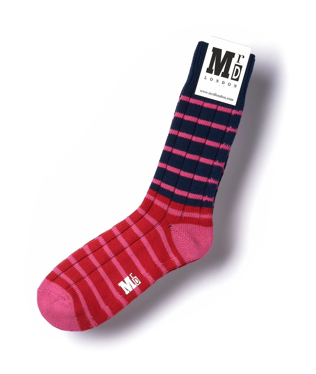 MrD London Breton Striped Rib Sock - Navy/Pink